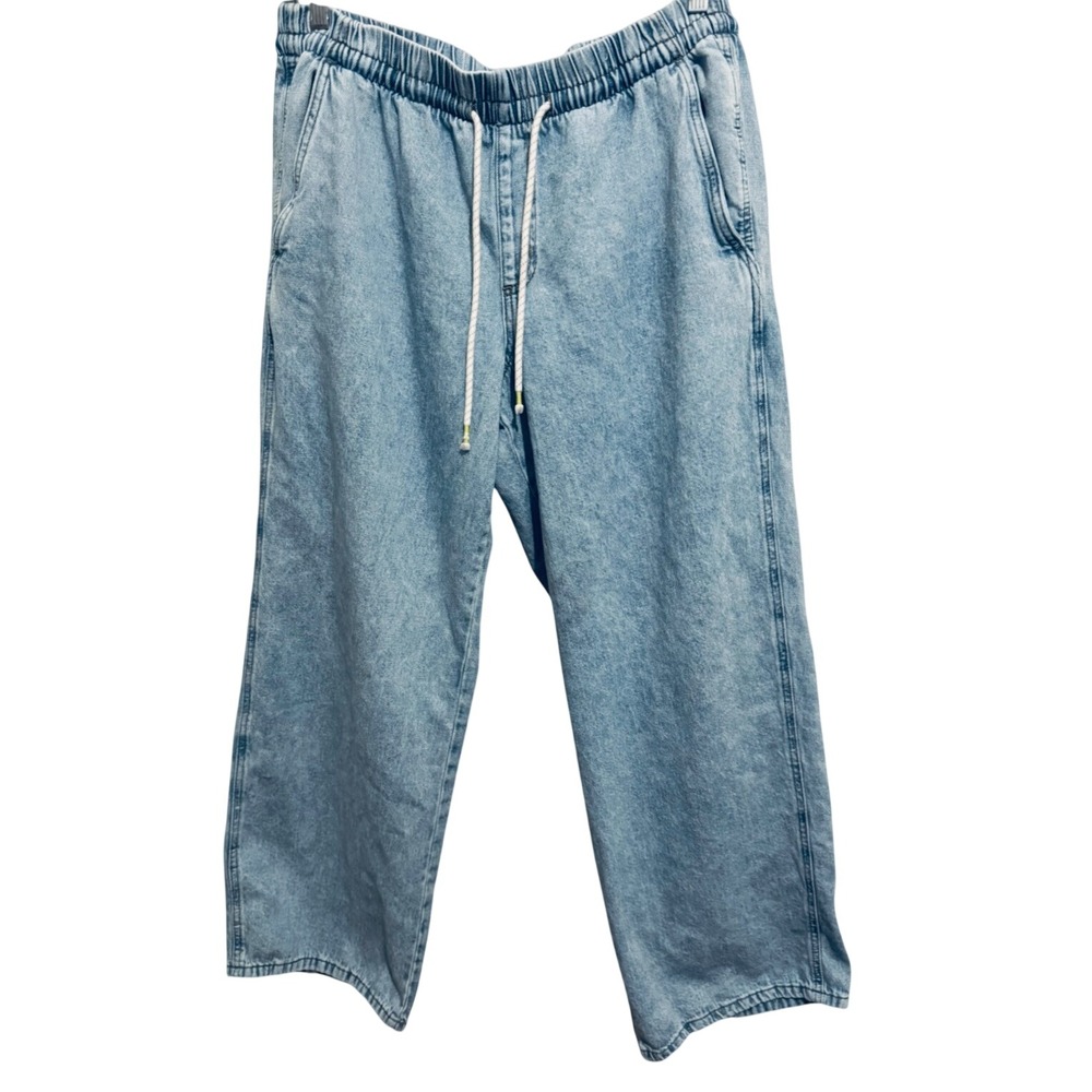 Universal Thread Denim Pants Womens Large Blue Cotton Linen Wide Leg Boho Casual